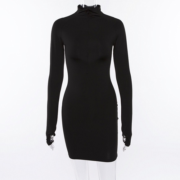 Black long sleeve zipper mini dress - Picture 3 of 3